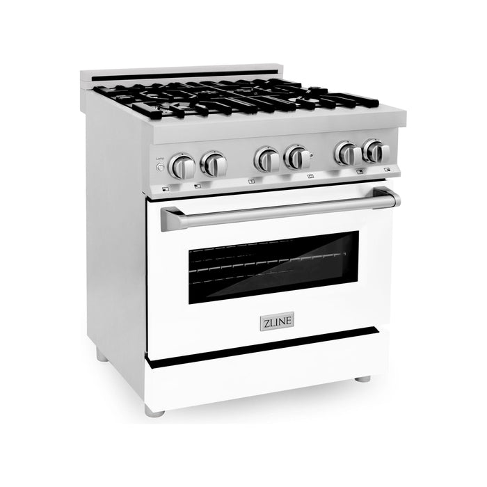 ZLINE 30 in. Professional Dual Fuel Range with Gas Burner and Electric Oven In Stainless Steel with White Matte Door RA-WM-30