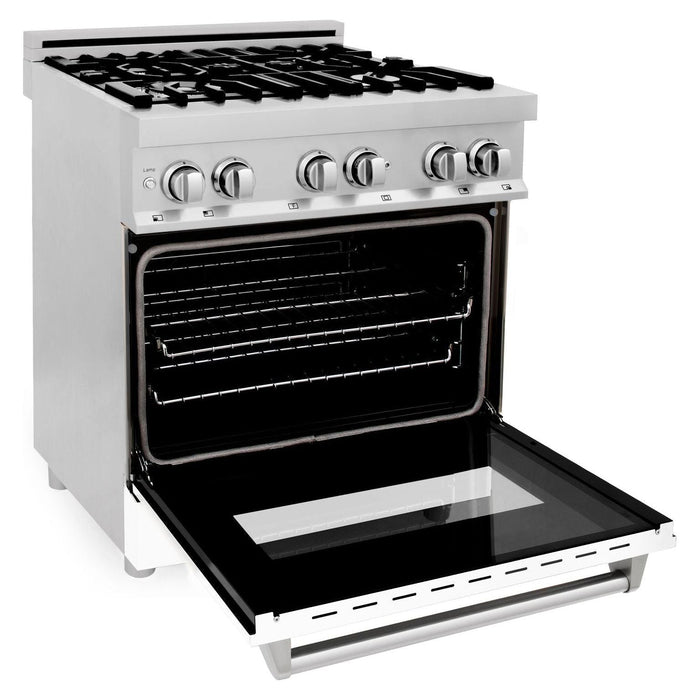 ZLINE 30 in. Professional Dual Fuel Range with Gas Burner and Electric Oven In Stainless Steel with White Matte Door RA-WM-30