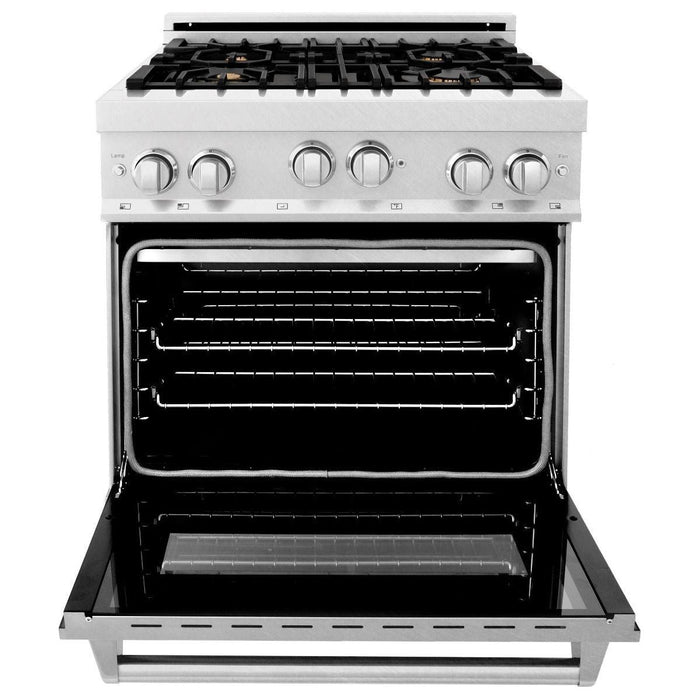 ZLINE 30 in. Professional Dual Fuel Range with Gas Burner and Gas Oven In DuraSnow Stainless with Brass Burners RGS-SN-BR-30