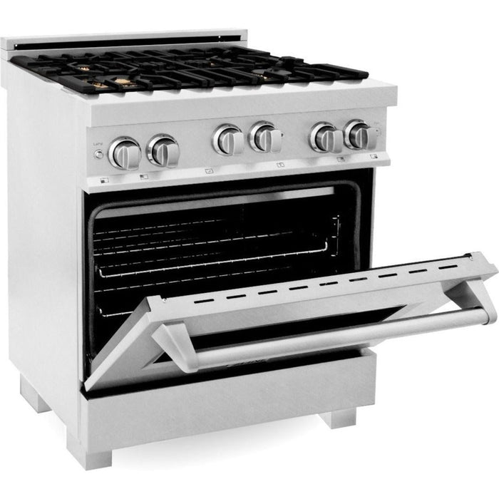 ZLINE 30 in. Professional Dual Fuel Range with Gas Burner and Gas Oven In DuraSnow Stainless with Brass Burners RGS-SN-BR-30