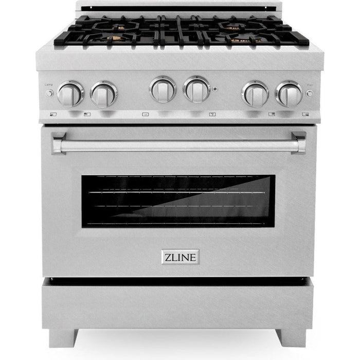 ZLINE 30 in. Professional Dual Fuel Range with Gas Burner and Gas Oven In DuraSnow Stainless with Brass Burners RGS-SN-BR-30