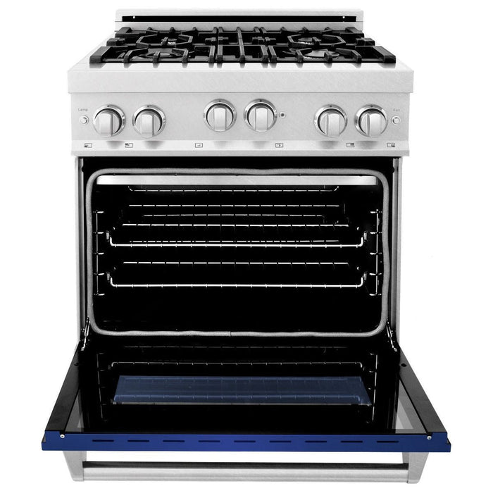 ZLINE 30 in. Professional Gas on Gas Range In DuraSnow Stainless Steel with Blue Matte Door RGS-BM-30