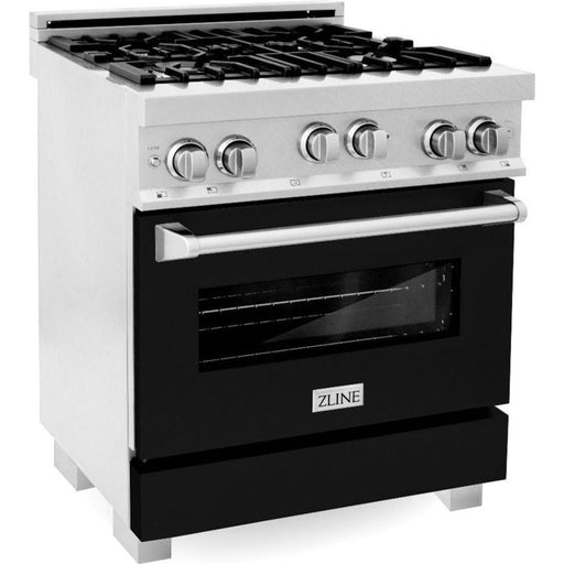 ZLINE 30 in. Professional Gas Range In DuraSnow Stainless Steel with Black Matte Door RGS-BLM-30