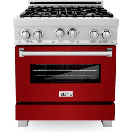 ZLINE 30 in. Professional Gas Range In DuraSnow Stainless Steel with Red Gloss Door RGS-RG-30