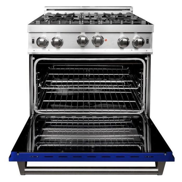 ZLINE 30 in. Professional Gas Range In Stainless Steel with Blue Gloss Door RG-BG-30