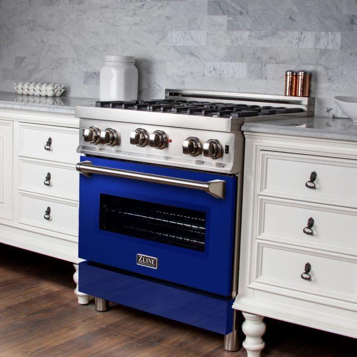 ZLINE 30 in. Professional Gas Range In Stainless Steel with Blue Gloss Door RG-BG-30