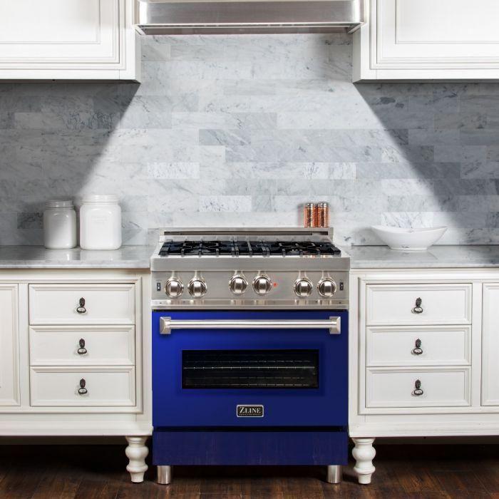 ZLINE 30 in. Professional Gas Range In Stainless Steel with Blue Gloss Door RG-BG-30