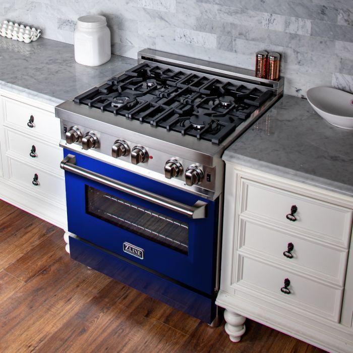 ZLINE 30 in. Professional Gas Range In Stainless Steel with Blue Gloss Door RG-BG-30