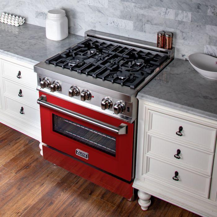 ZLINE 30 in. Professional Gas Range In Stainless Steel with Red Gloss Door RG-RG-30