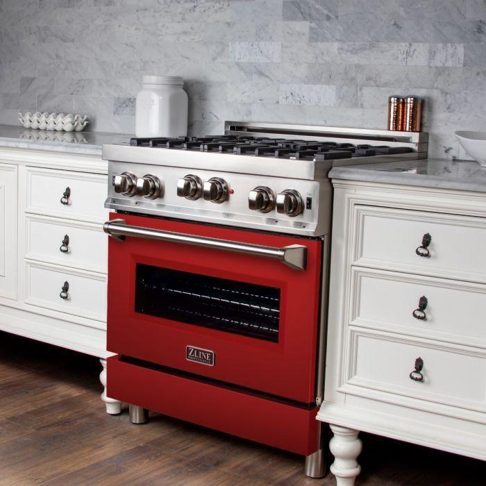 ZLINE 30 in. Professional Gas Range In Stainless Steel with Red Matte Door RG-RM-30