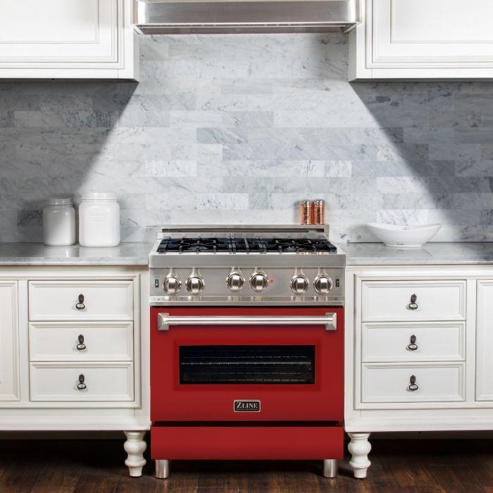 ZLINE 30 in. Professional Gas Range In Stainless Steel with Red Matte Door RG-RM-30