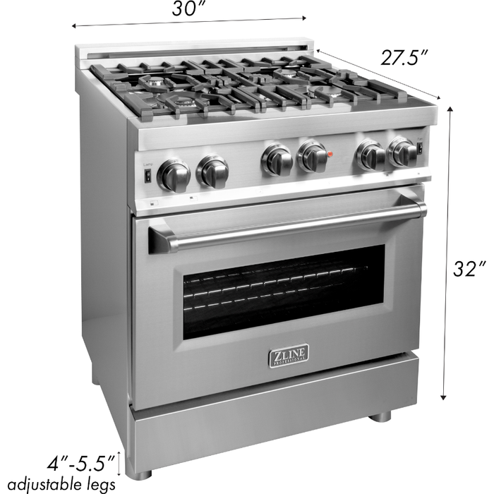 ZLINE 30 in. Professional Gas Range In Stainless Steel with Red Matte Door RG-RM-30