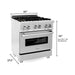 ZLINE 30 in. Professional Range with Gas Burner and Electric Oven In DuraSnow Stainless with Brass Burners RAS-SN-BR-30