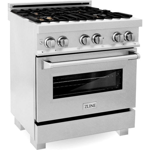 ZLINE 30 in. Professional Range with Gas Burner and Electric Oven In DuraSnow Stainless with Brass Burners RAS-SN-BR-30