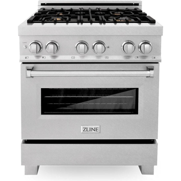 ZLINE 30 in. Professional Range with Gas Burner and Electric Oven In DuraSnow Stainless with Brass Burners RAS-SN-BR-30