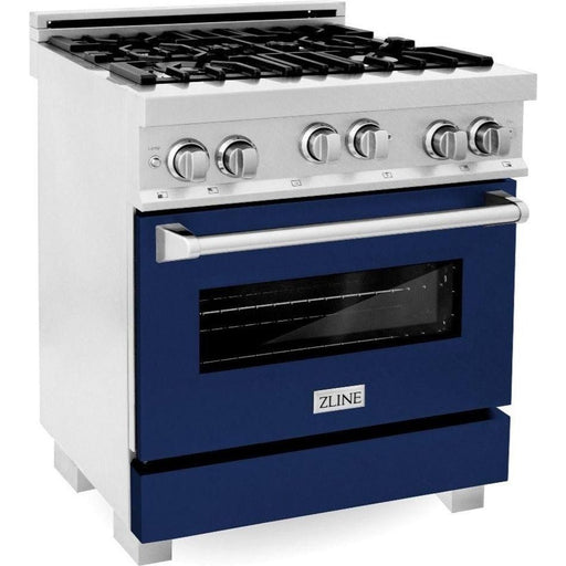 ZLINE 30 in. Professional Range with Gas Burner and Gas Oven In DuraSnow Stainless with Blue Gloss Door RGS-BG-30