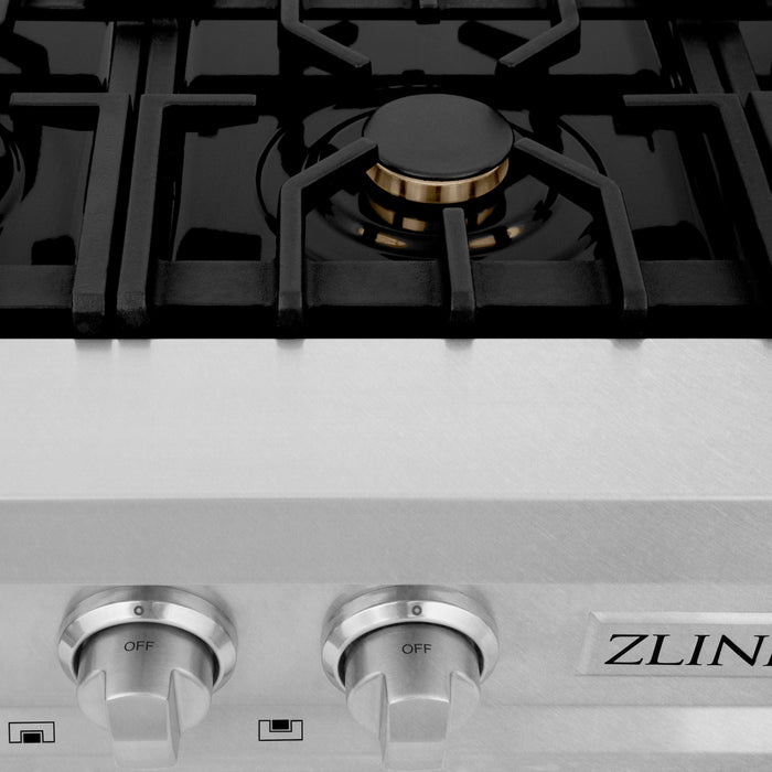 ZLINE Rangetops ZLINE 30 in. Rangetop in DuraSnow® Stainless Steel with 4 Gas Brass Burners, RTS-BR-30