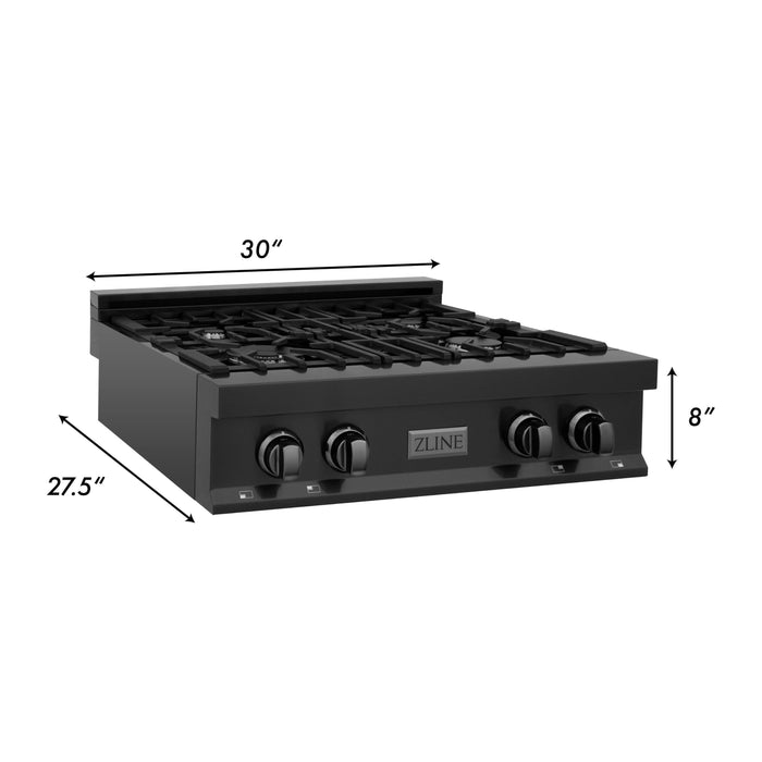 ZLINE 30 in. Rangetop with 4 Gas Brass Burners in Black Stainless Steel RTB-BR-30