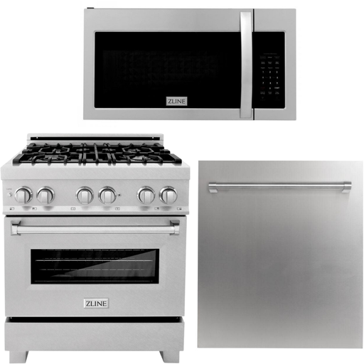 ZLINE Kitchen Appliance Packages ZLINE 30 in. Stainless Steel Gas Range, Modern Over The Range Microwave and Dishwasher Kitchen Appliance Package 3KP-RGOTR30-DW