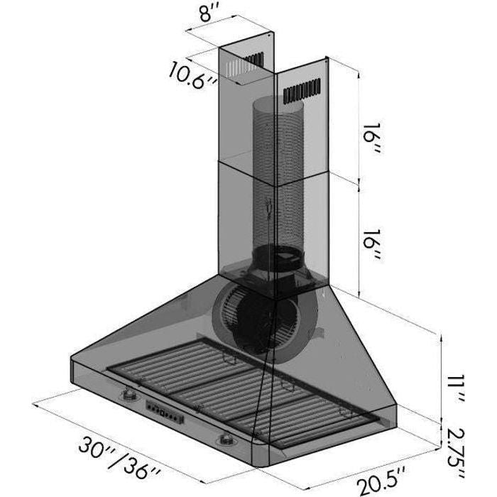 ZLINE 30 in. Stainless Steel Indoor Wall Range Hood, KF2-30