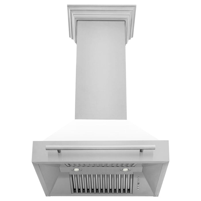 ZLINE 30 In. Stainless Steel Range Hood with White Matte Shell 8654STX-WM-30