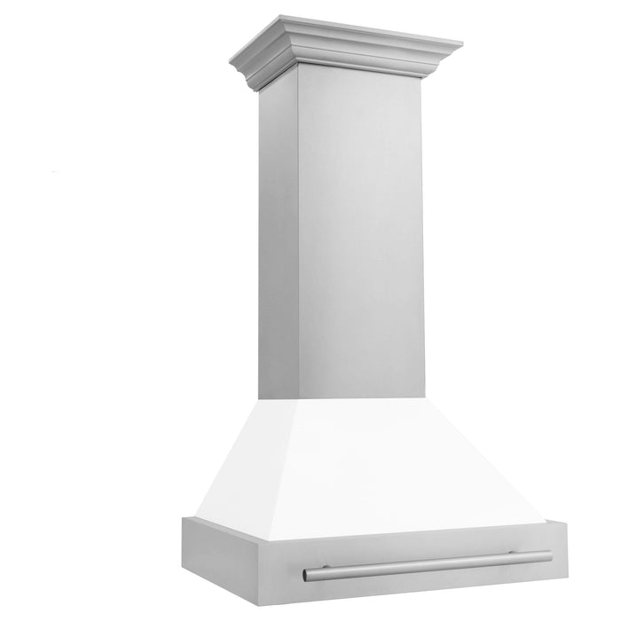 ZLINE 30 In. Stainless Steel Range Hood with White Matte Shell 8654STX-WM-30