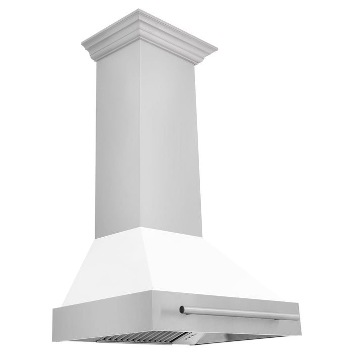 ZLINE 30 In. Stainless Steel Range Hood with White Matte Shell 8654STX-WM-30