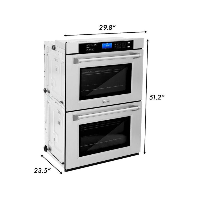 ZLINE 30 in. Stainless Steel Rangetop and 30 in. Double Wall Oven Kitchen Appliance Package 2KP-RTAWD30