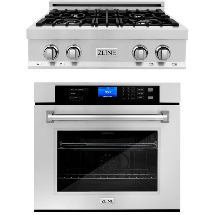 ZLINE Kitchen Appliance Packages ZLINE 30 in. Stainless Steel Rangetop and 30 in. Single Wall Oven Kitchen Appliance Package 2KP-RTAWS30