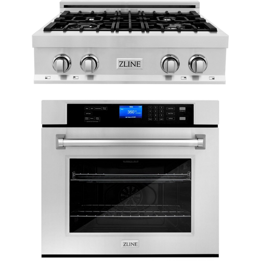 ZLINE 30 in. Stainless Steel Rangetop and 30 in. Single Wall Oven Kitchen Appliance Package 2KP-RTAWS30