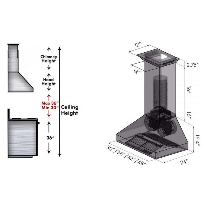 ZLINE 30 in. Stainless Steel Wall Range Hood with Built-in CrownSound Bluetooth Speakers 667CRN-BT-30