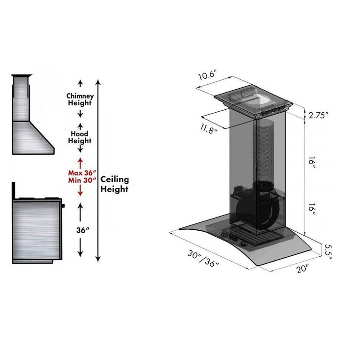 ZLINE 30 in. Stainless Steel Wall Range Hood with Built-in CrownSound Bluetooth Speakers KZCRN-BT-30