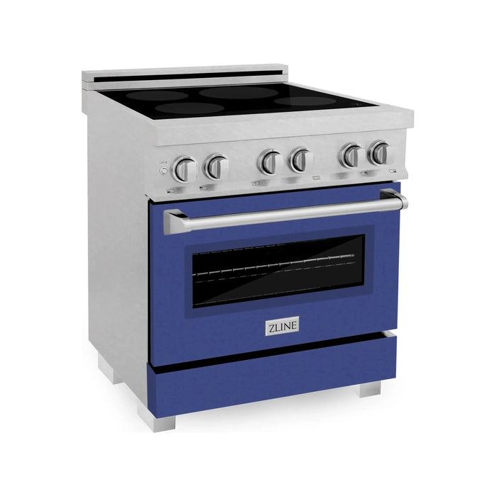 ZLINE 30-Inch 4.0 cu. ft. Induction Range with a 4 Element Stove and Electric Oven in DuraSnow Stainless Steel with Blue Matte Door (RAINDS-BM-30)