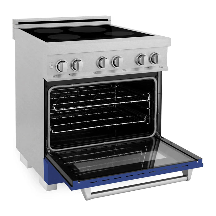 ZLINE 30-Inch 4.0 cu. ft. Induction Range with a 4 Element Stove and Electric Oven in DuraSnow Stainless Steel with Blue Matte Door (RAINDS-BM-30)