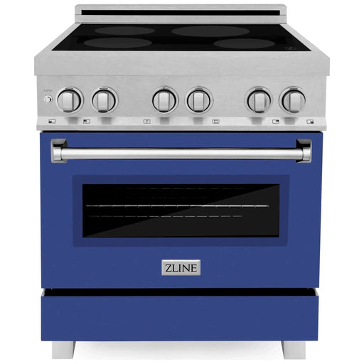 ZLINE Ranges ZLINE 30-Inch 4.0 cu. ft. Induction Range with a 4 Element Stove and Electric Oven in DuraSnow Stainless Steel with Blue Matte Door (RAINDS-BM-30)