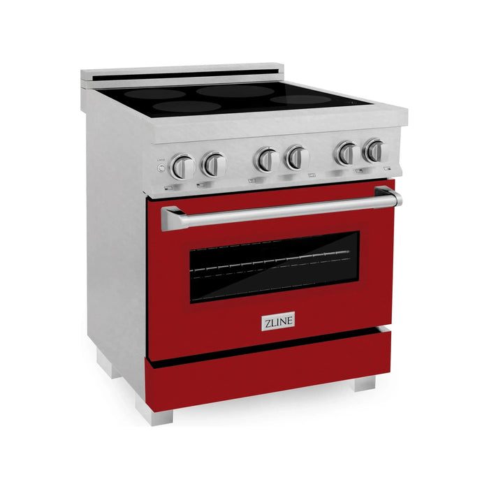 ZLINE 30-Inch 4.0 cu. ft. Induction Range with a 4 Element Stove and Electric Oven in DuraSnow Stainless Steel with Red Gloss Door (RAINDS-RG-30)