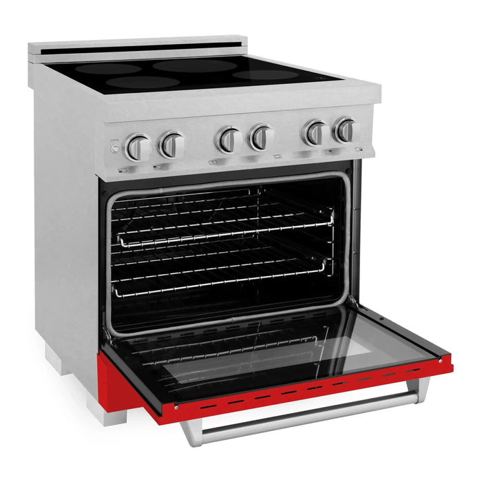 ZLINE 30-Inch 4.0 cu. ft. Induction Range with a 4 Element Stove and Electric Oven in DuraSnow Stainless Steel with Red Matte Door (RAINDS-RM-30)