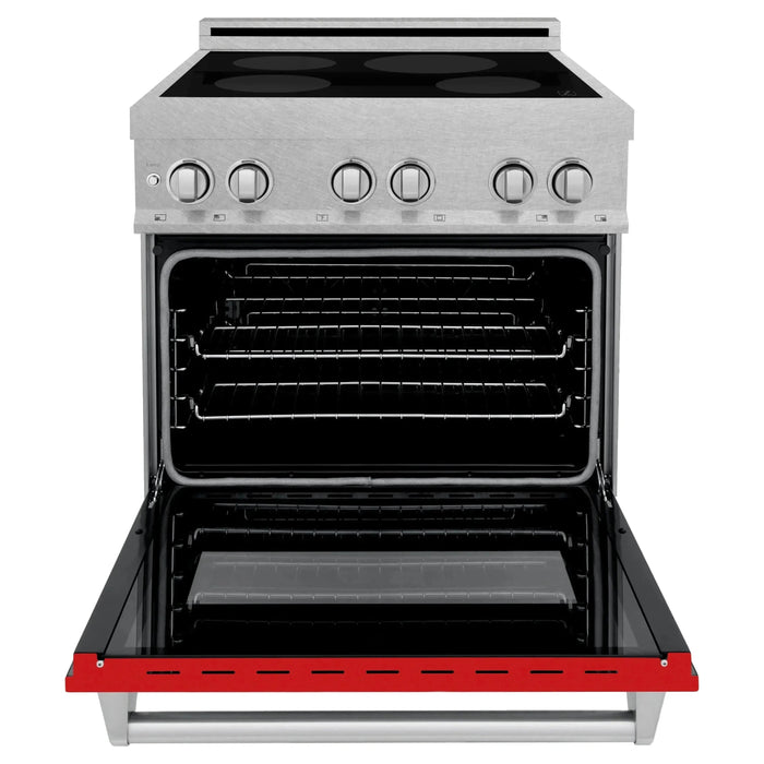 ZLINE 30-Inch 4.0 cu. ft. Induction Range with a 4 Element Stove and Electric Oven in DuraSnow Stainless Steel with Red Matte Door (RAINDS-RM-30)