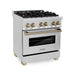 ZLINE 30 Inch Autograph Edition Dual Fuel Range In Stainless Steel with Champagne Bronze Accents RAZ-30-CB