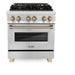 ZLINE 30 Inch Autograph Edition Dual Fuel Range In Stainless Steel with Champagne Bronze Accents RAZ-30-CB