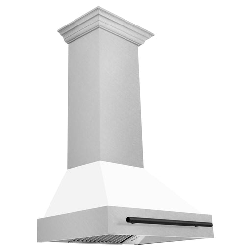 ZLINE 30 Inch Autograph Edition DuraSnow Range Hood with White Matte Shell and Matte Black Handle 8654SNZ-WM30-MB