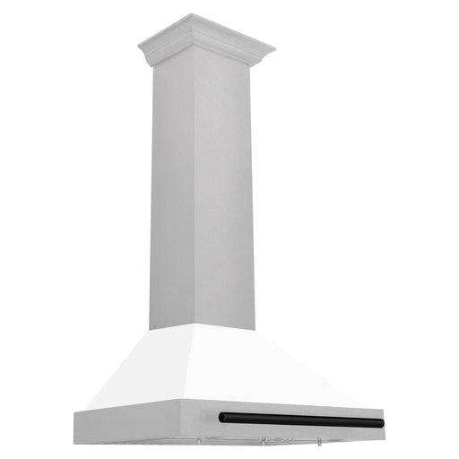 ZLINE 30 Inch Autograph Edition DuraSnow® Stainless Steel Range Hood with a White Matte Shell and Matte Black Handle, KB4SNZ-WM30-MB