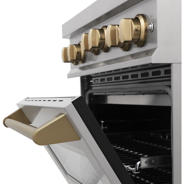 ZLINE 30 Inch Autograph Edition Gas Range In Stainless Steel with Champagne Bronze Accents RGZ-30-CB