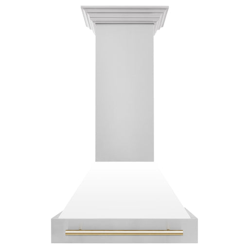 ZLINE 30 Inch Autograph Edition Range Hood with White Matte Shell and Gold Handle 8654STZ-WM30-G