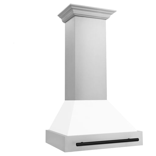 ZLINE 30 Inch Autograph Edition Stainless Steel Range Hood with White Matte Shell and Matte Black Handle 8654STZ-WM30-MB