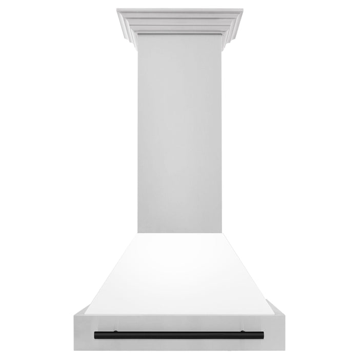 ZLINE 30 Inch Autograph Edition Stainless Steel Range Hood with White Matte Shell and Matte Black Handle 8654STZ-WM30-MB