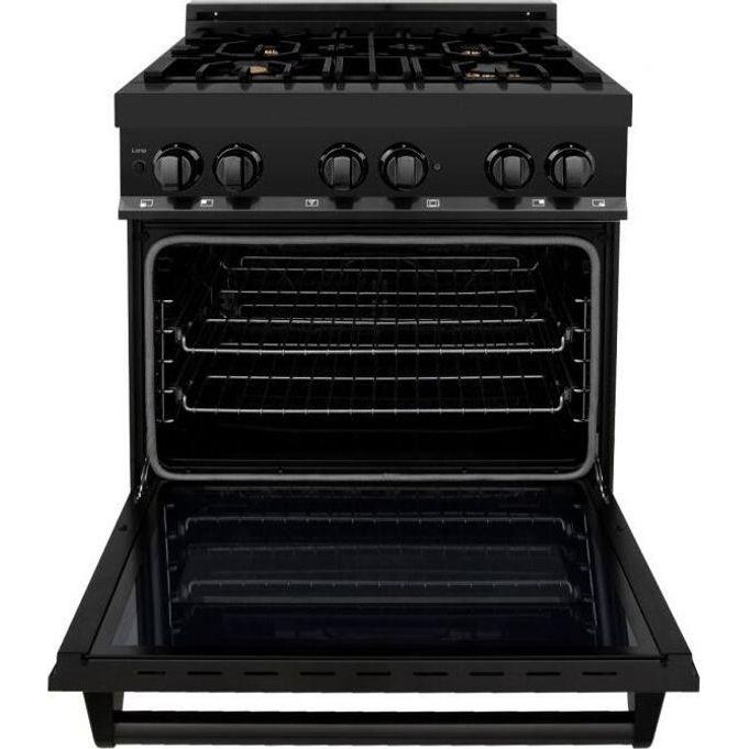 ZLINE 30-Inch Black Stainless 4.0 Cu.ft. 4 Gas Burner/Electric Oven Range With Brass Burners RAB-BR-30