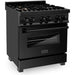 ZLINE 30-Inch Black Stainless 4.0 Cu.ft. 4 Gas Burner/Electric Oven Range With Brass Burners RAB-BR-30