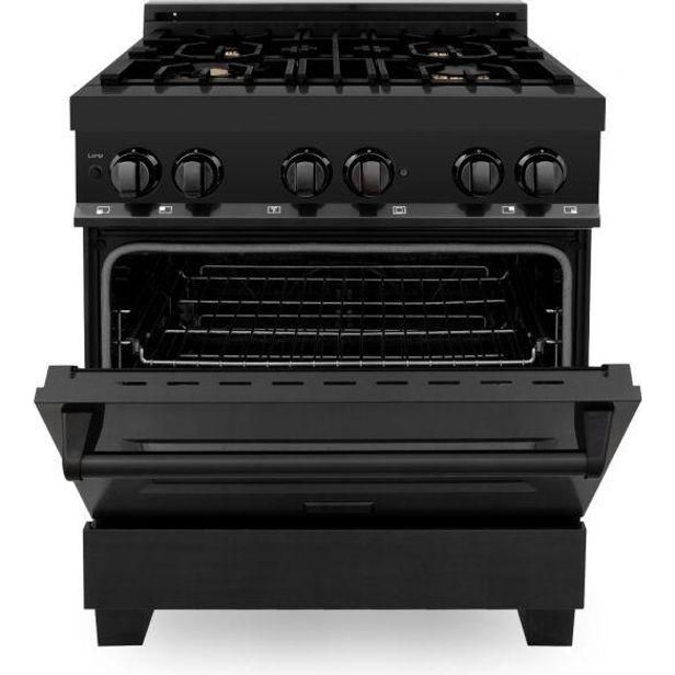 ZLINE 30-Inch Black Stainless 4.0 Cu.ft. 4 Gas Burner/Electric Oven Range With Brass Burners RAB-BR-30