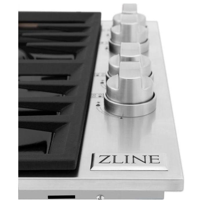 ZLINE 30-Inch Drop-in Cooktop With 4 Gas Burners And Black Porcelain Top with Brass Burners (RC-BR-30-PBT)